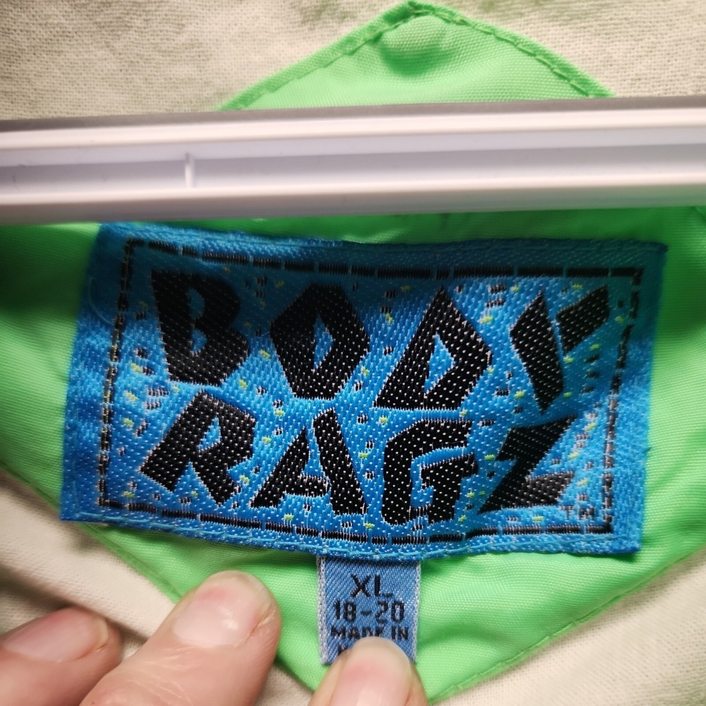 Body Ragz Vintage Neon Green Pastel Windbreaker Size XL 80s Y2K Gathered sleeve - Picture 2 of 9